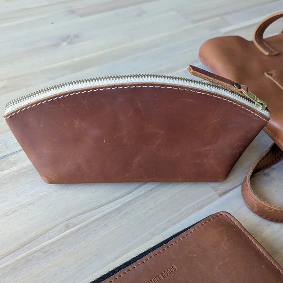 Portland Leather Crossbody Bag, Wallet, Cosmetic Bag Set (Color-Honey)